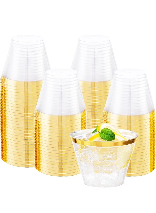20 PCS Gold Plastic Cups,9 oz Clear Plastic Cups,Disposable Wine Glasses for Party - Image 1